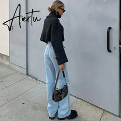 Fashion Denim Ripped Distressed Jeans Woman High Waist Flare Pants Bottom Streetwear Trousers Pants Jeans Ladies Aiertu