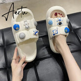 Fashion Design Cartoon Astronaut Women's Slippers Men's New Summer Beach Slide Flip Flops Indoor Bathroom Non-slip Shoes Aiertu
