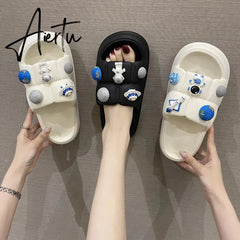Fashion Design Cartoon Astronaut Women's Slippers Men's New Summer Beach Slide Flip Flops Indoor Bathroom Non-slip Shoes Aiertu