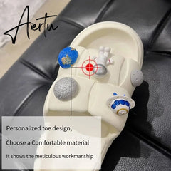 Fashion Design Cartoon Astronaut Women's Slippers Men's New Summer Beach Slide Flip Flops Indoor Bathroom Non-slip Shoes Aiertu