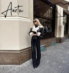Fashion Double Sided Short Jacket Women Warm Thick Lapel Lambswool Coat Autumn Winter Vintage Female Fleece Chic Tops Aiertu