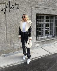 Fashion Double Sided Short Jacket Women Warm Thick Lapel Lambswool Coat Autumn Winter Vintage Female Fleece Chic Tops Aiertu