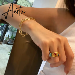 Fashion Female Gorgeous Ring with Shiny Zirconia Simple Style Accessories for Wedding Party Trendy Jewelry Gifts Aiertu