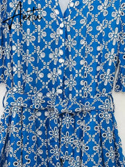 Fashion Hollow Belt Shirt Style Short Dresses Vintage V-neck Half Sleeve Mini Dress Summer New Streetwear Vacation Vestidos Aiertu