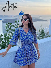 Fashion Hollow Belt Shirt Style Short Dresses Vintage V-neck Half Sleeve Mini Dress Summer New Streetwear Vacation Vestidos Aiertu