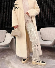 Fashion Newspaper Letter Printed Straight Denim Pants New Streetwear High Waist All-Match Jeans for Women Trousers Aiertu