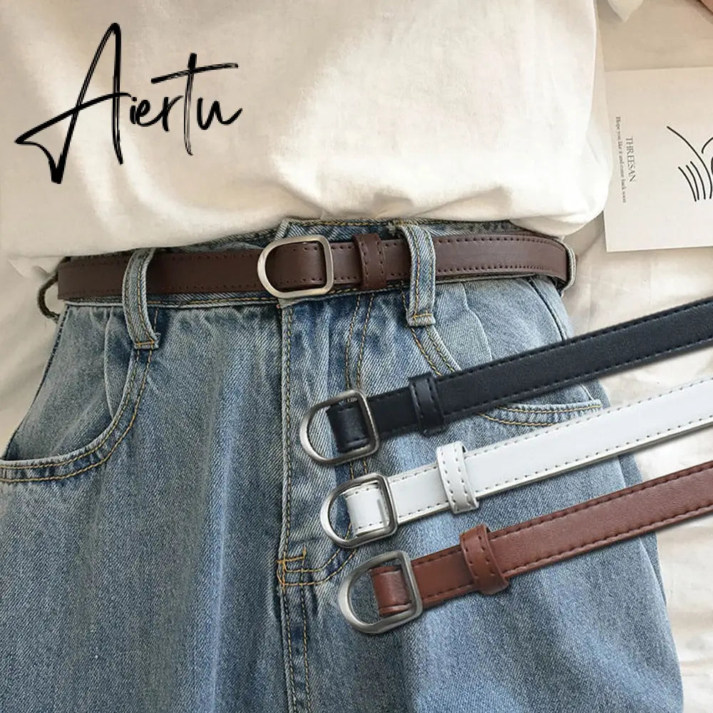 Fashion No-hole Buckle Women Belt Luxury Designer Belts Jeans Decorative Female Dress Thin PU Leather Waist Strap Aiertu