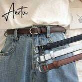 Fashion No-hole Buckle Women Belt Luxury Designer Belts Jeans Decorative Female Dress Thin PU Leather Waist Strap Aiertu