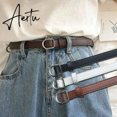 Fashion No-hole Buckle Women Belt Luxury Designer Belts Jeans Decorative Female Dress Thin PU Leather Waist Strap Aiertu
