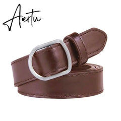 Fashion No-hole Buckle Women Belt Luxury Designer Belts Jeans Decorative Female Dress Thin PU Leather Waist Strap Aiertu