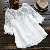 Aiertu Fashion O Neck Cotton Tunic Women's Summer Blouse Causal Half Sleeve Tee Shirts Female Embroidery Tops Aiertu