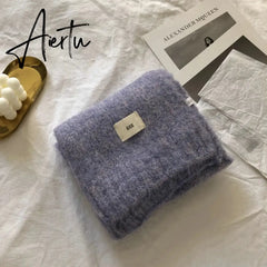 Fashion Pure Color Winter Warm Kniited Scarf for Women Korean Style Neckercheif Girls Skinny Cashmere Scarfs For Women Aiertu
