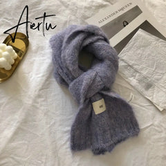 Fashion Pure Color Winter Warm Kniited Scarf for Women Korean Style Neckercheif Girls Skinny Cashmere Scarfs For Women Aiertu