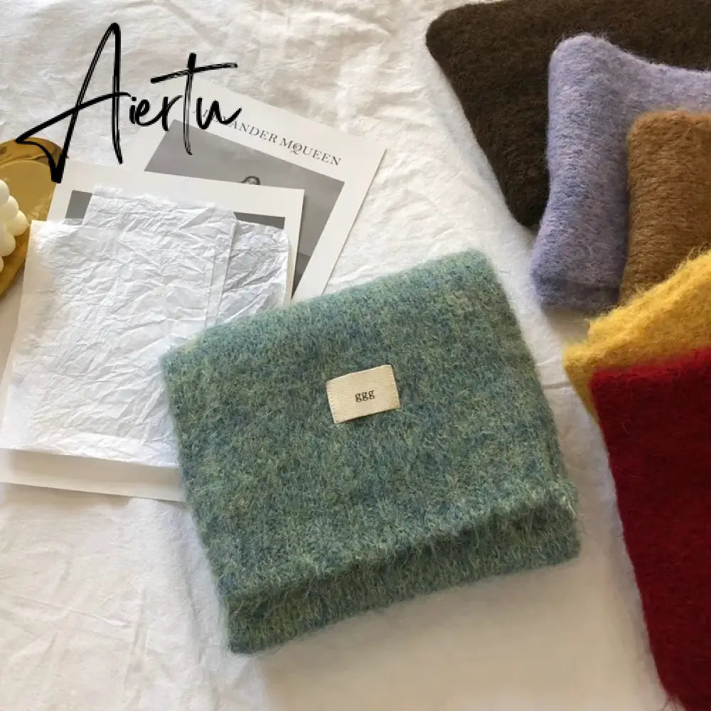 Fashion Pure Color Winter Warm Kniited Scarf for Women Korean Style Neckercheif Girls Skinny Cashmere Scarfs For Women Aiertu