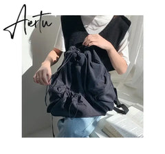 Fashion Ruched Drawstring Backpacks for Women Aesthetic Nylon Fabric Women Backpack Light Weight Students Bag Travel Female Bag Aiertu