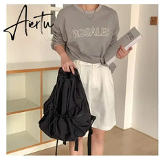 Fashion Ruched Drawstring Backpacks for Women Aesthetic Nylon Fabric Women Backpack Light Weight Students Bag Travel Female Bag Aiertu
