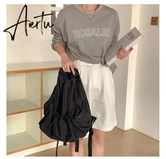 Fashion Ruched Drawstring Backpacks for Women Aesthetic Nylon Fabric Women Backpack Light Weight Students Bag Travel Female Bag Aiertu