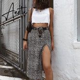 Fashion Skirt Women Cross-Border Women's Leopard Print Skirts Women High Waist Elastic Split midi A- line Skirt Streetwear Aiertu