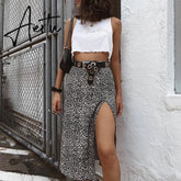 Fashion Skirt Women Cross-Border Women's Leopard Print Skirts Women High Waist Elastic Split midi A- line Skirt Streetwear Aiertu