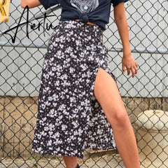 Fashion Skirt Women Cross-Border Women's Leopard Print Skirts Women High Waist Elastic Split midi A- line Skirt Streetwear Aiertu