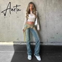 Fashion Vintage Distressed Jeans for Women Streetwear Low Rise Denim Straight Leg Jeans Bottom Essential Pants Aiertu