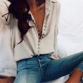 Fashion Women Autumn Solid Buttons Blouse Shirt Long Sleeve Shirts Ladies OL Shirt White Office Shirt Women Clothing Aiertu