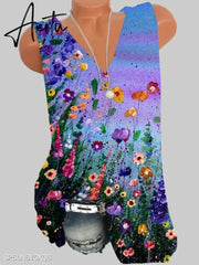 Fashion Women T-shirt Casual Large Size V-neck T-shirt Loose Printed Top Women Aiertu
