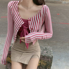 Aiertu Vintage Striped Shirts Women Y2K Tunic Slim Crop Tops Streetwear Korean Harajuku Long Sleeve Skinny Casual Blouses New Aiertu