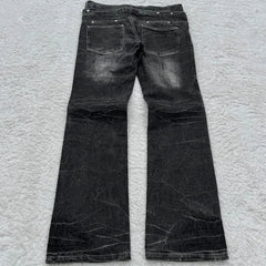 Aiertu - Streetwear Washed Jeans for Mens and Womens Goth Harajuku Retro Double Waist Lace Up Jeans Hip Hop Punk Ripped Wide Leg Trousers Aiertu