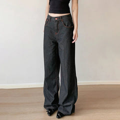 Aiertu - Y2K Contrast Stitch Black Straight Jeans Vintage Embroidery Pockets Back Harajuku Vintage Loose Denim Pants Grunge Aiertu