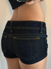 Aiertu - Casual Basic Denim Shorts Streetwear y2k Low Rise Skinny Pockets Short Jeans for Women Korean Style Shorts 90s Aesthetic Aiertu