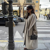 Aiertu - Fall Outfits 2026 Elegant Patchwork Woolen Coats Women Loose Lapel Long Sleeve Contrast Windbreak Overcoat 2026 Autumn Winter New Lady Top Outwear Aiertu