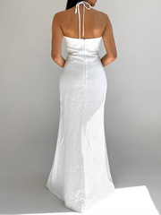 Aiertu - Comfortable Cotton White 2 Piece Sets Fashion Halter Bikini Backless Low Waist Long Dress Suit New Lady Beach Vocation Wear 2025 Aiertu