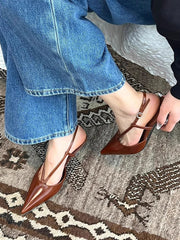 Aiertu - Women's French Retro Pointed Toe Wedge Heel Baotou Sandals Unique Design Thick Heel High Heels for Special Occasions Aiertu