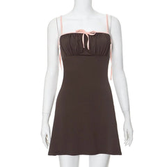 Aiertu - Square Neck Spaghetti Strap Sleeveless Chest Wrap Bow Lace Up Backless Mini Dress Feminine Spicy Girl Summer Vestidos Aiertu