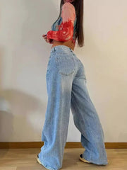 Aiertu - Vintage Blue Jeans for Women 2026 Summer Fashion Egirl Streetwear y2k Wide Leg Pants Women's High Waisted Baggy Jeans Aiertu