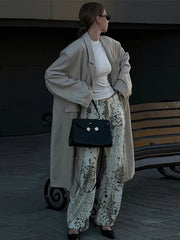 Aiertu - Retro Washed Leopard Print Women Jeans Zipper Pockets Straight Wide Leg Pants 2025 Spring Summer Street Vacation Lady Trousers Aiertu