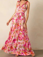 Aiertu - Elegant Maxi Dress with Boho Floral Print Stylish V-Neckline and Chic Tie-Up Shoulder Detail Perfect for Summer Casual Wear Aiertu
