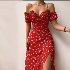 Aiertu - Sexy V-neck Fungus Edge Tube Midi Dress Aiertu