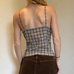 Aiertu - Y2K Women Plaid Vest Sweet Style Retro Buttons Slit Hem Camisole Aesthetic Chic Fashion Tank Top Summer Outfits 2025 Aiertu