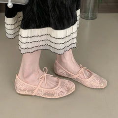Aiertu - Mesh Lace Breathable Flat Shoes Women Embroidery Comfort Mary Jane Shoes Fashion Footwear Female Designer Brand Ballet Shoes Aiertu