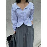 Aiertu Elegant Striped Shirts Women Korean White Long Sleeve Blouses Office Ladies Fashion Design Turn Down Collar Chic Tops New Aiertu