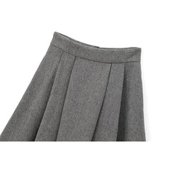 Aiertu - Office Lady Elegant Midi Skirt For Women Mid Waist Box Pleat A-line Autumn Winter Skirts Gray faldas mujer Aiertu