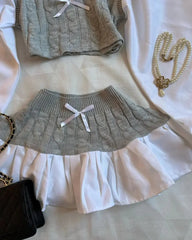 Aiertu - American Sweater Skirt Suit Two Piece Harajuku Women Fashionable V Neck Vest Striped Knitted Stitching Sexy Mini Skirt Short Top Aiertu