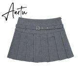 Female Fashion Textured Wild Folds Skirt Sweetwear Skirt Women High Waist Trend With Belt Tight Mini Skirt Y2k Aiertu
