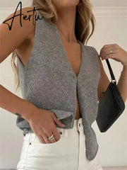 Female Hollow Out Knit Cardigan Sexy Sleeveless Baggy High Street Tank Top Summer V-Neck Slim Fashion Women Vest Y2k Top Aiertu