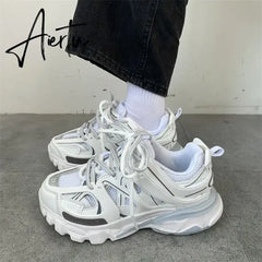 Female Male Dad Shoes Adult Platform Trainers Stylish Casual Chunky Sneakers For Women Men White Sport Thick Sole Footwear Aiertu