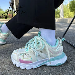 Female Male Dad Shoes Adult Platform Trainers Stylish Casual Chunky Sneakers For Women Men White Sport Thick Sole Footwear Aiertu