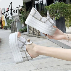 Female Slates Wedge Super High Heels Flip Flops On The Platform Beach Designer Slides Summer Sandals Aiertu