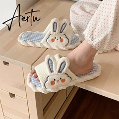 Female Spring and Summer Cute Girl Heart Rabbit Linen Sandals Student Home Bedroom Four Seasons Mute Cotton Linen Women Slipper Aiertu